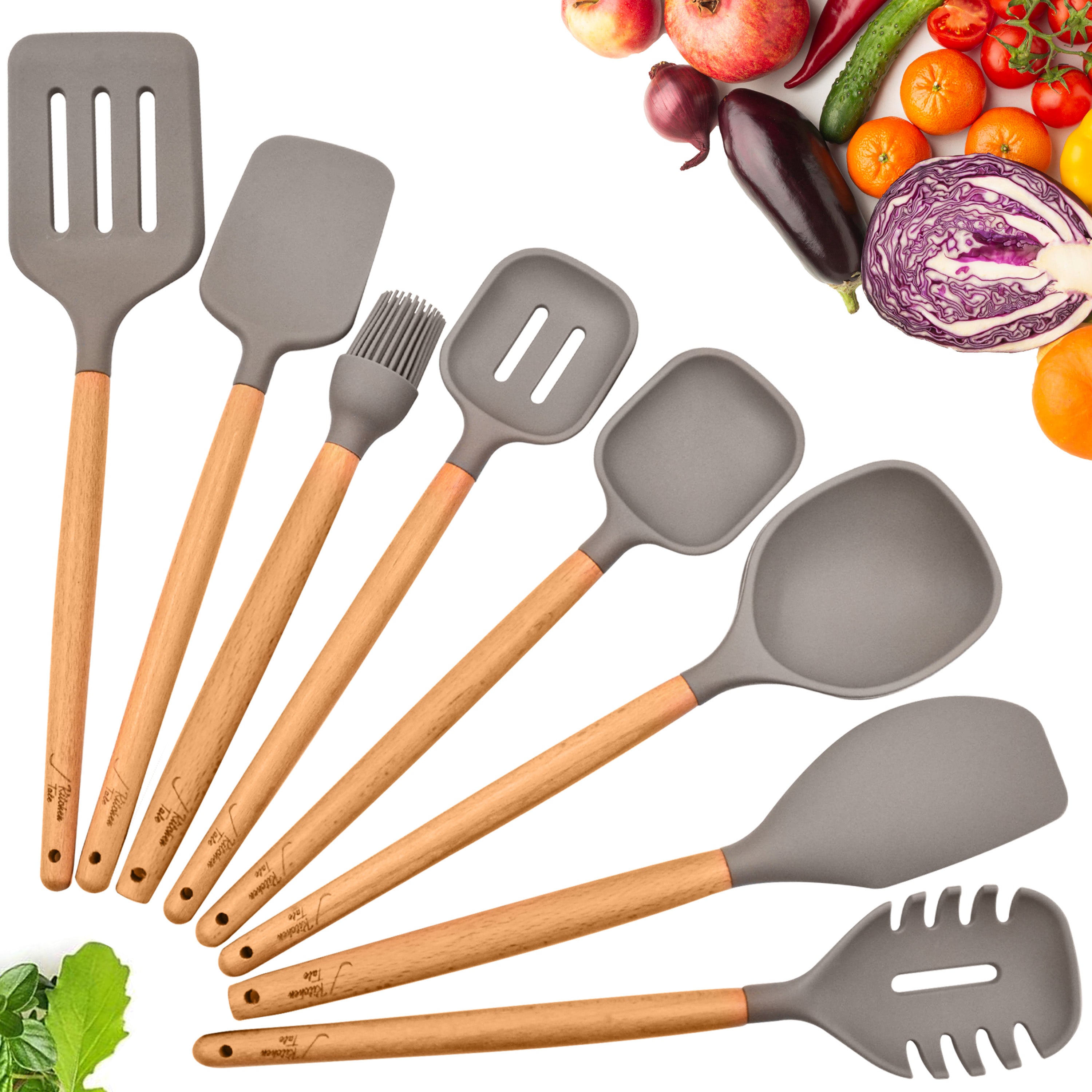 White Nonstick Silicone Induction Utensils Set With Wooden Handle, Anti  Slip Shovel, Spoon, Oil Brush 230809 From Lu008, $7.83
