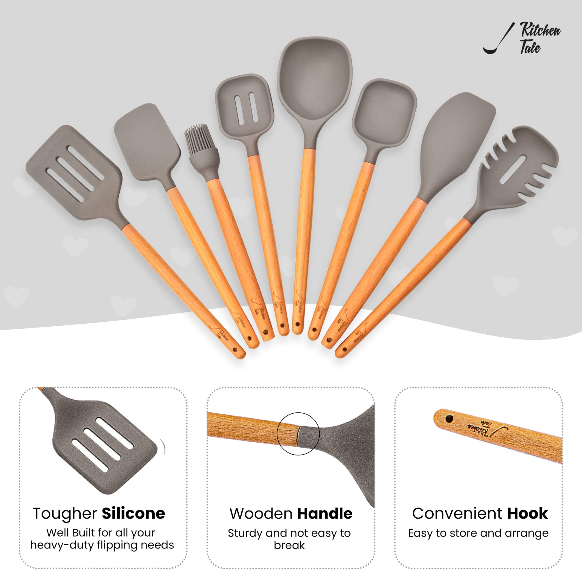 8-Piece Non-Stick Silicone Cooking Utensils Set with Stand, Sturdy Wooden  Handle, Heat-Resistant Silicone Spatula, Cooking Utensils Set